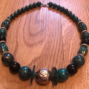 6/$20 18” Necklace with Large Center Bead & Painted Turquoise and Gold Beads